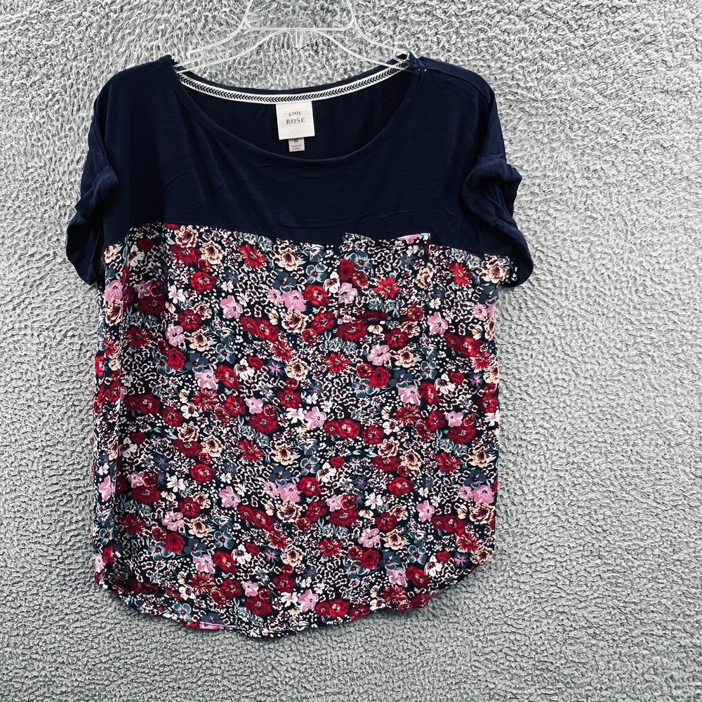 Womens Boho Cottage Top M Soft Floral Colorblock Relaxed Flowy Casual Everyday